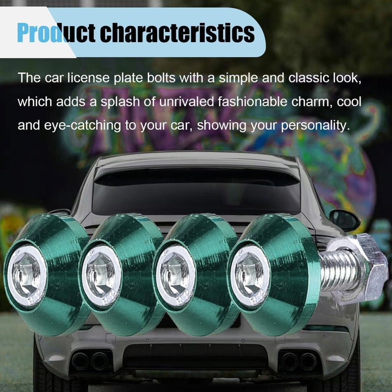 LHDOS 4PCS Motorcycle License Plate Bolts, Aluminum Alloy Car Tag License Plate Screw Decorative Kit, License Plate Frame Fastener Accessories for Most Motorcycles, Cars, Trucks (Green) - Image 3